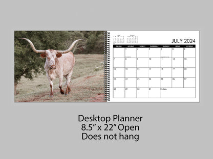 Texas Longhorn Wall Calendar or Desktop Planner Desktop Planner Calendar Teri James Photography