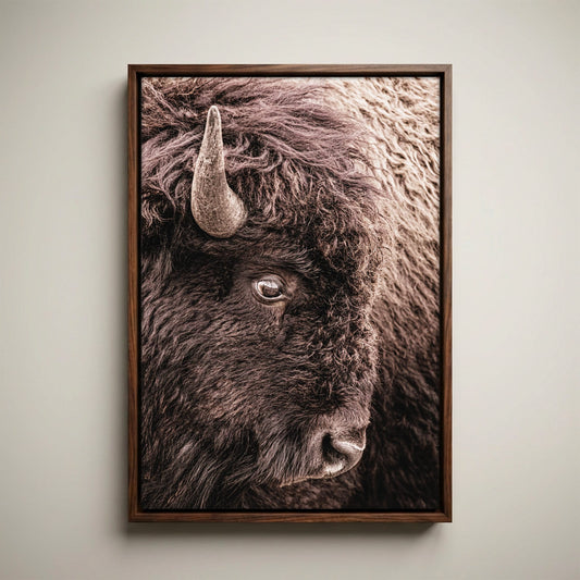 Bison Canvas Wall Art - Closeup Bison Photo