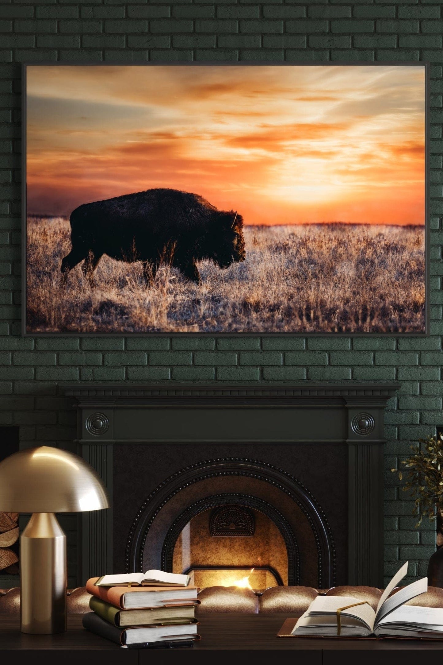 Bison Wall Art Canvas - Colorful Orange Sunset