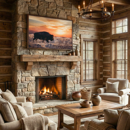Bison Wall Art Canvas - Colorful Orange Sunset Wall Art Teri James Photography