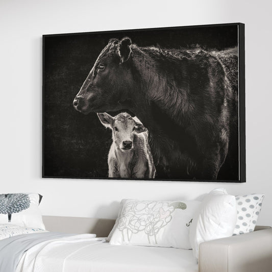 Black Angus Cow and Calf in Black & White - Modern Western Wall Art Teri James Photography