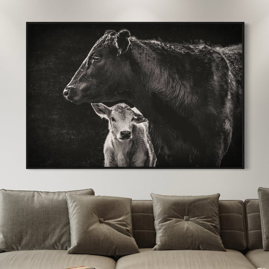 Black Angus Cow and Calf in Black & White - Modern Western Wall Art Teri James Photography