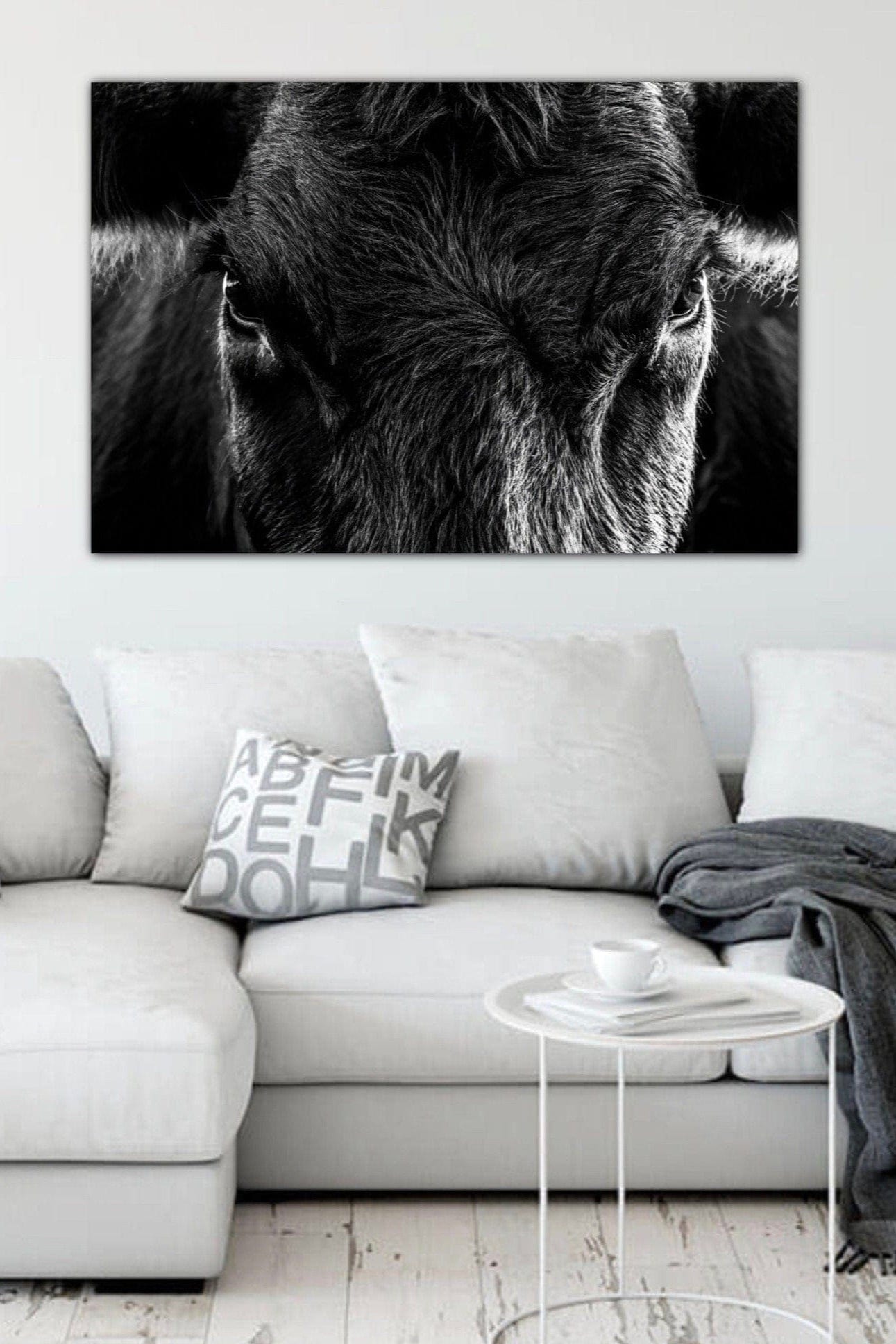 Black Angus Wall Art – Rustic Black and White Cow