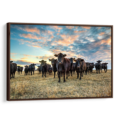 Black Angus Wall Art - Cows at Sunset Canvas-Walnut Frame / 12 x 18 Inches Wall Art Teri James Photography