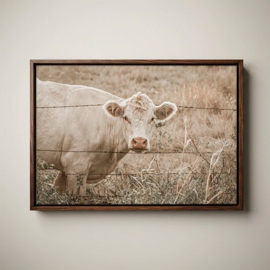 Charolais Cow Canvas Print – Western Wall Art Rustic