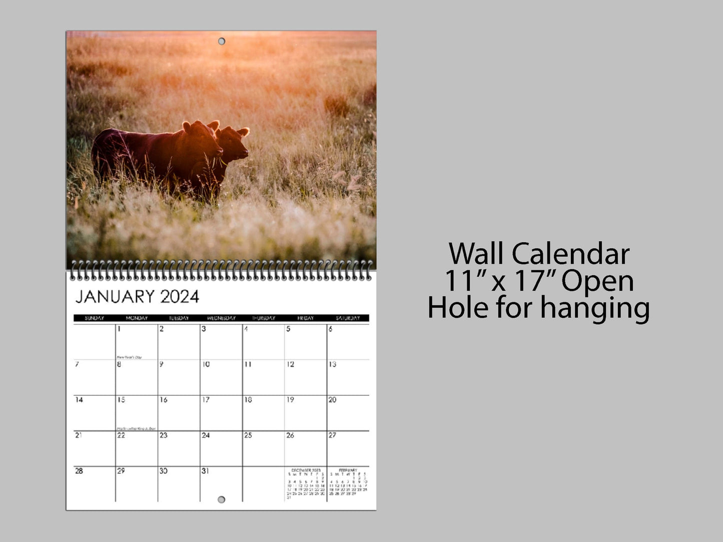 Black Angus Wall Calendar or Desktop Planner - 2024 Calendar Teri James Photography