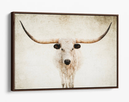 Modern Farmhouse Texas Longhorn Canvas Canvas-Walnut Frame / 12 x 18 Inches Wall Art Teri James Photography