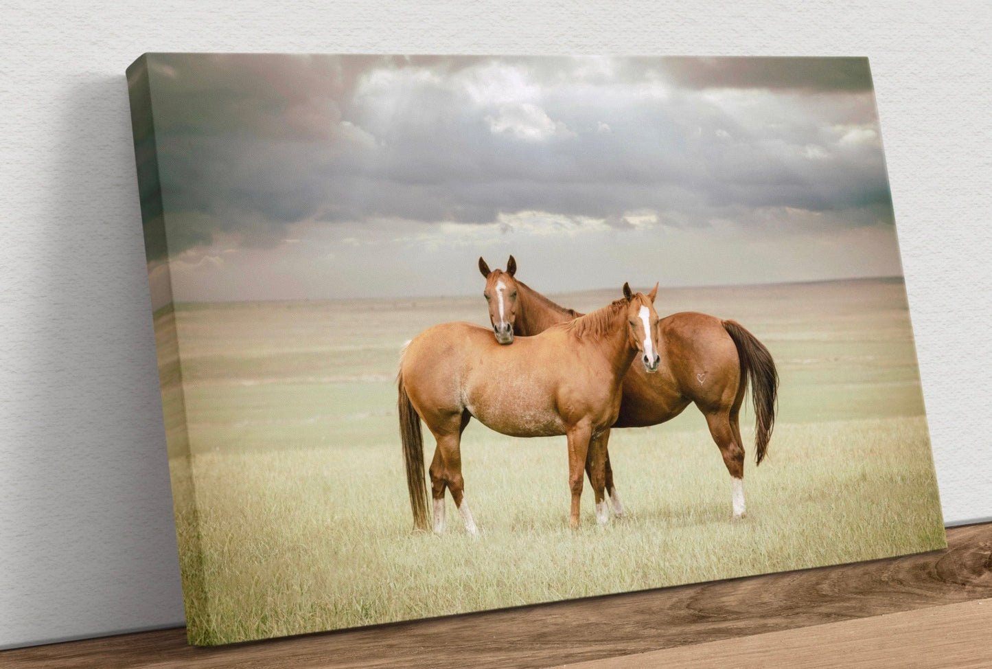 Cowboy Art - Quarter Horses and Stormy Sky Canvas-Unframed / 12 x 18 Inches Wall Art Teri James Photography