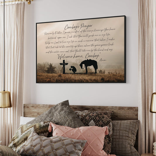 Cowboy Prayer Wall Art Canvas - Praying Cowboy and Horse Wall Art Teri James Photography