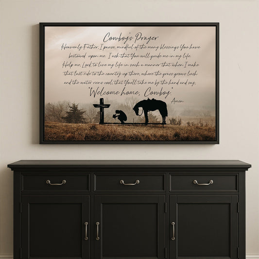 Cowboy Prayer Wall Art Canvas - Praying Cowboy and Horse Wall Art Teri James Photography