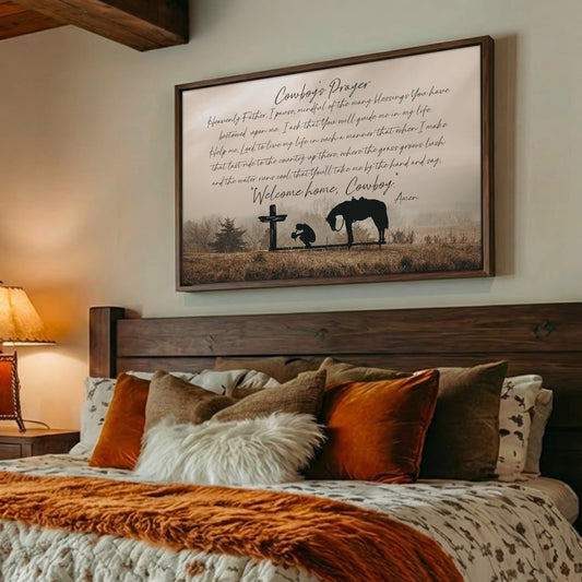 Cowboy Prayer Wall Art Canvas - Praying Cowboy and Horse Wall Art Teri James Photography