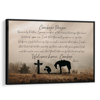 Cowboy Prayer Wall Art Canvas - Praying Cowboy and Horse Canvas-Black Frame / 12 x 18 Inches Wall Art Teri James Photography
