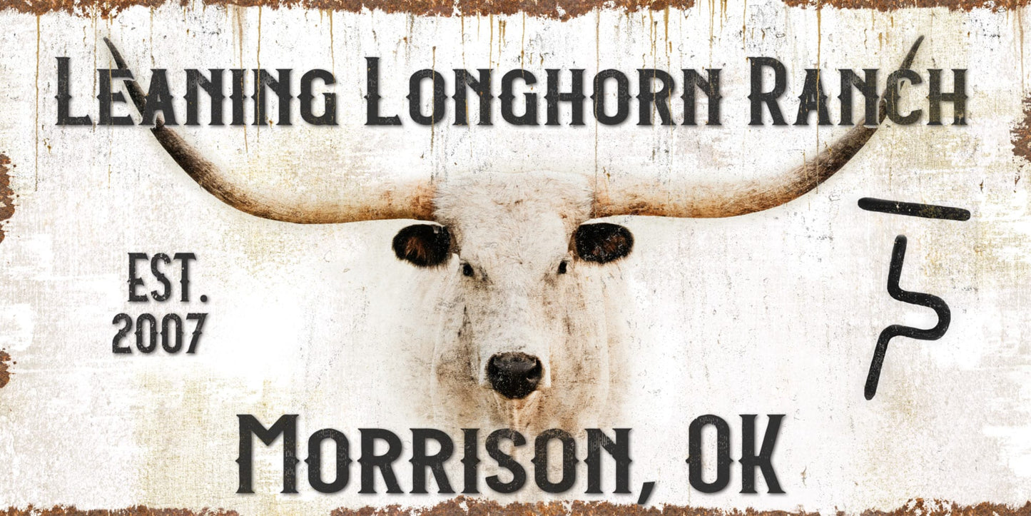 Custom Ranch Sign - Personalized with Cattle Brand Mounted Photo Print / 10 x 20 Inches