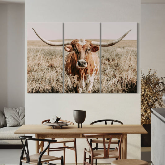 Extra Large Longhorn Wall Art - 3 Piece Triptych Wall Art Teri James Photography