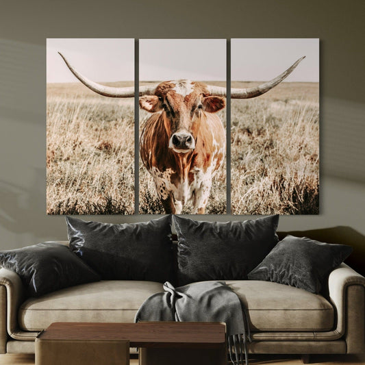 Extra Large Longhorn Wall Art - 3 Piece Triptych