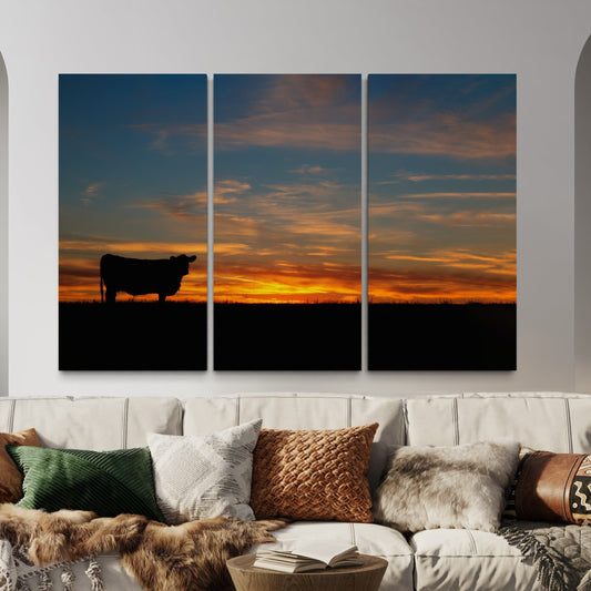 Extra Large Western Wall Art - Angus Sunset Triptych Wall Art Teri James Photography