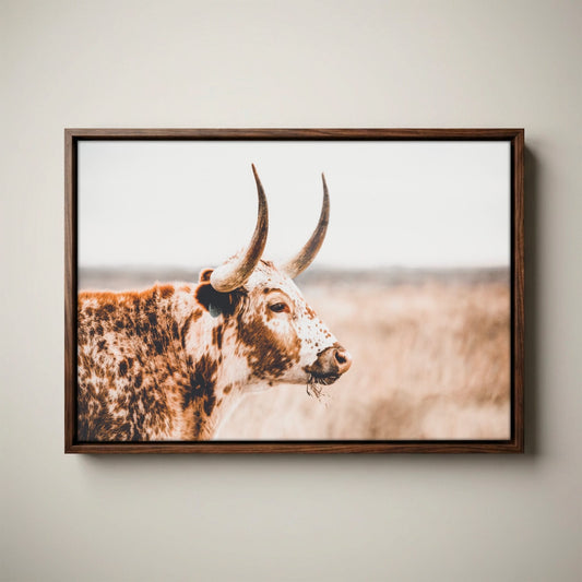 Farmhouse Longhorn Decor - Rustic Wall Art Sepia Canvas Print
