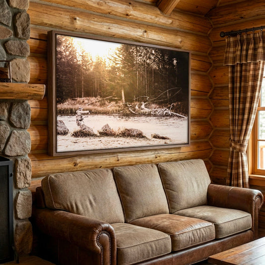 Fishing Man Cave Decor – Fly Fisherman Canvas | Rustic Outdoor Adventure Print Wall Art Teri James Photography