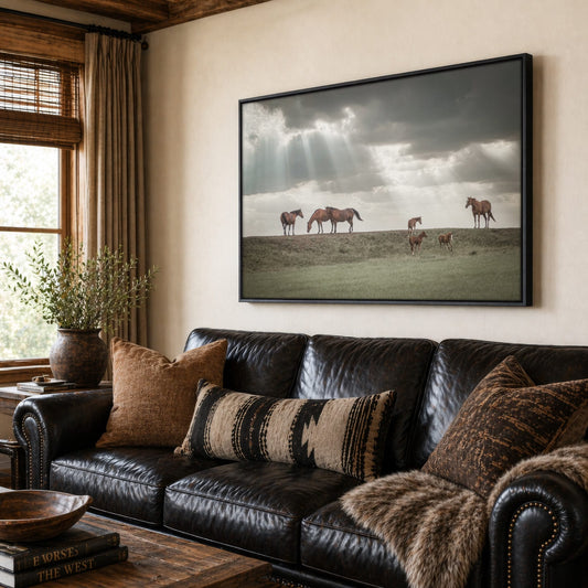 Horse Canvas Print - Western Wall Art Canvas-Black Frame / 12 x 18 Inches