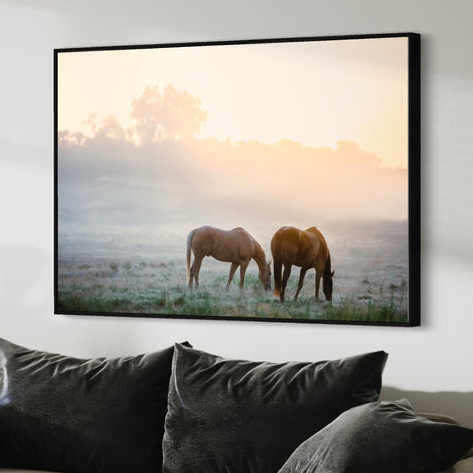 Horse Canvas Wall Art - Horses in Foggy Pasture Wall Art Teri James Photography