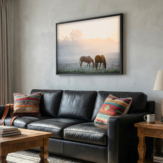Horse Canvas Wall Art - Horses in Foggy Pasture Wall Art Teri James Photography
