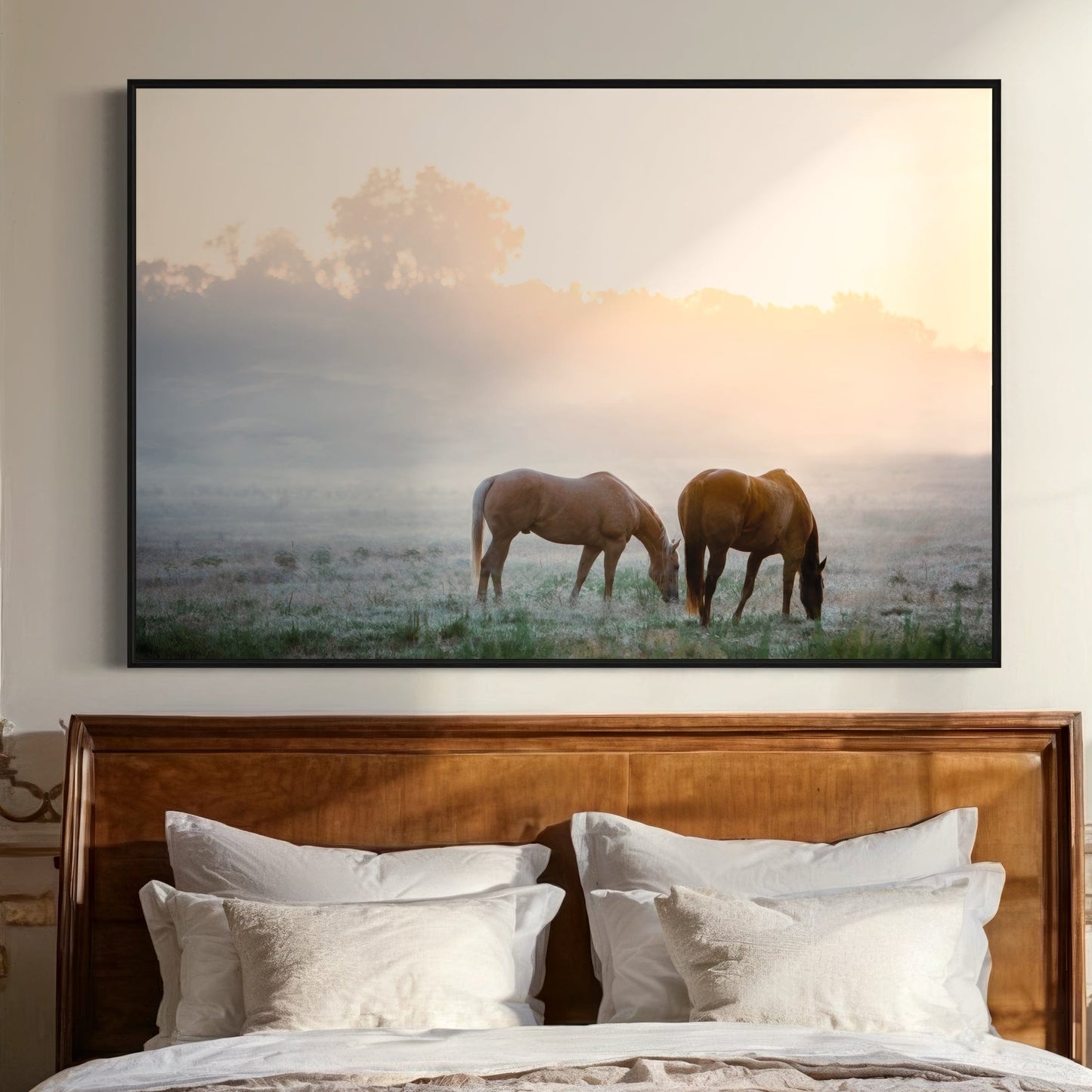 Horse Canvas Wall Art - Horses in Foggy Pasture Wall Art Teri James Photography