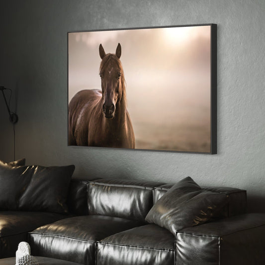 Horse Decor Canvas Print - Horse in Foggy Pasture Wall Art Teri James Photography