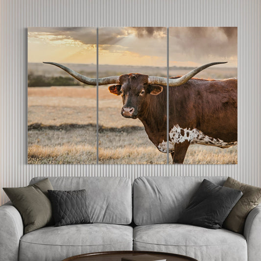 Longhorn Artwork Extra Large Canvas Triptych Wall Art Teri James Photography