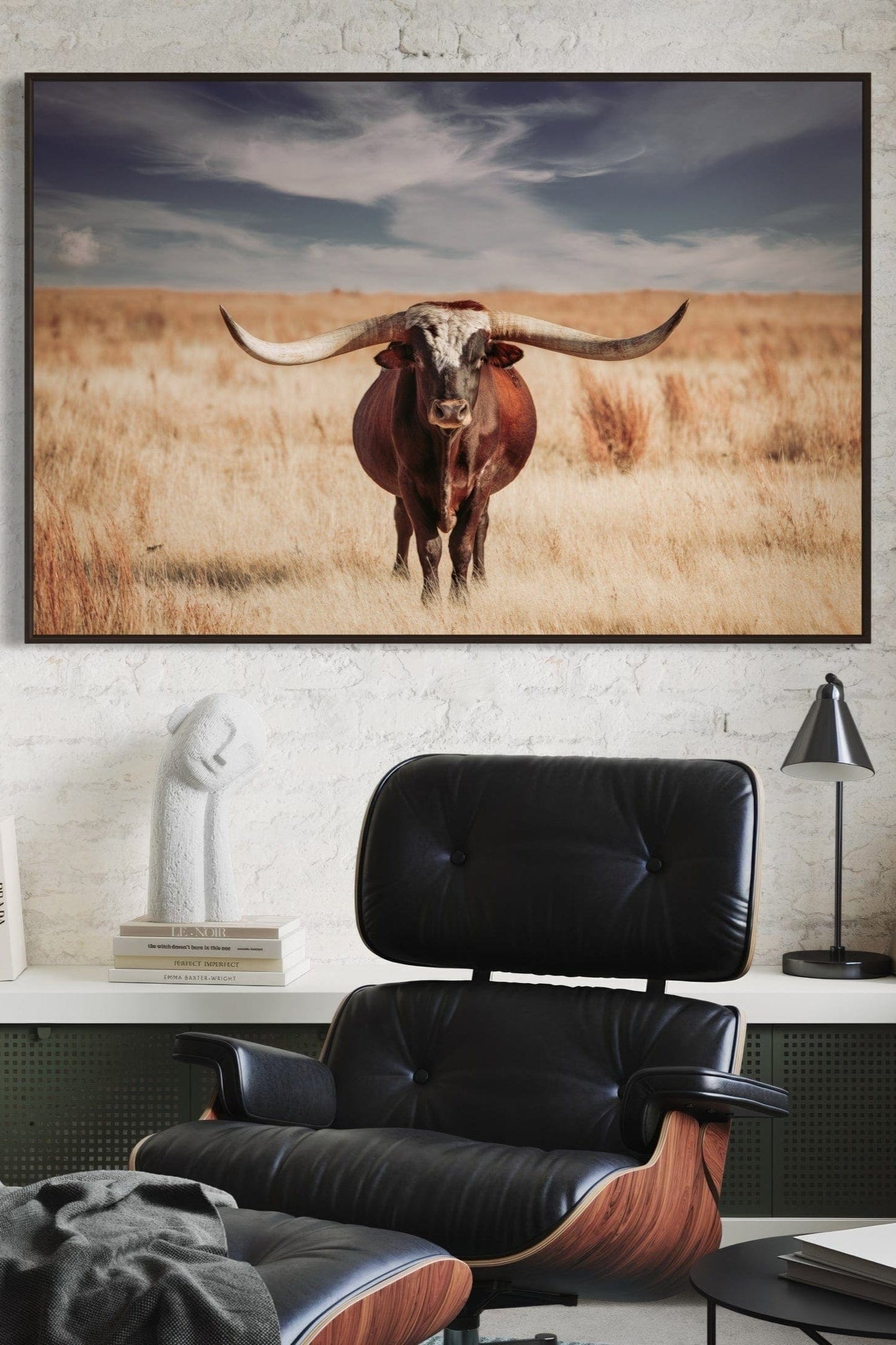 Longhorn Bull and Blue Sky Canvas Wall Art Teri James Photography