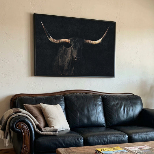 Longhorn Canvas Art – Elegant Black Western Wall Decor for Living Room Wall Art Teri James Photography