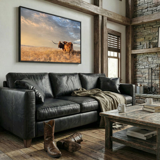 Longhorn Canvas Art - Texas Wall Decor Featuring Wild West Artwork & Bull Print Canvas-Black Frame / 12 x 18 Inches Wall Art Teri James Photography