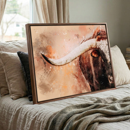 Longhorn Canvas Print – Modern Cowboy Painting With Watercolor Art Splash Wall Art Teri James Photography