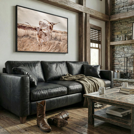 Longhorn Canvas Wall Art - Rustic Texas Longhorn Art for Western Living Room Decor Canvas-Black Frame / 12 x 18 Inches Wall Art Teri James Photography