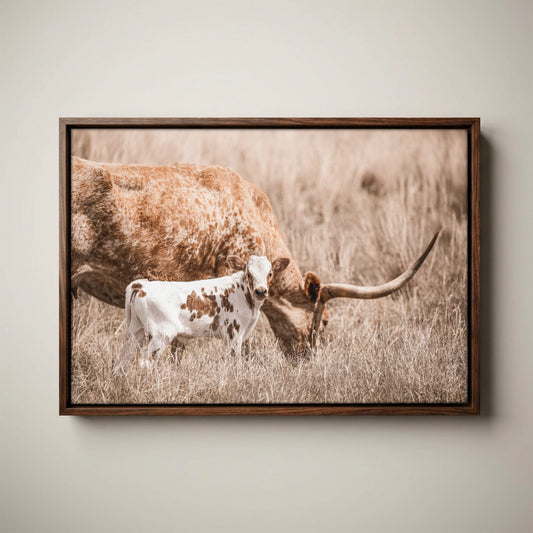 Longhorn Cow Nursery Art - Cow and Calf Print for Baby