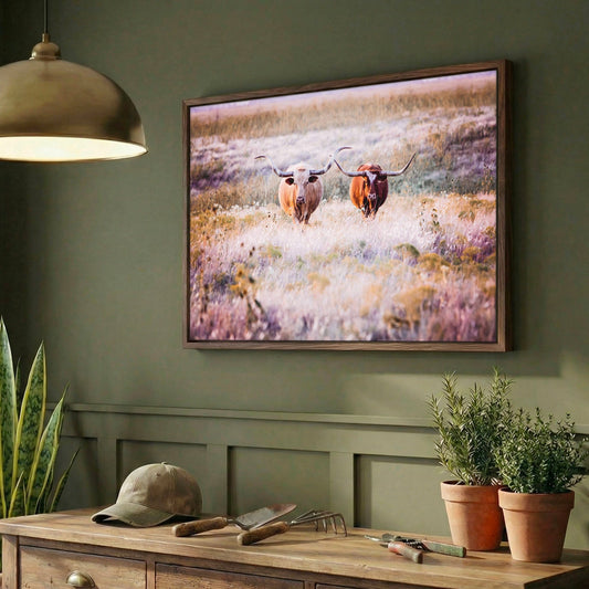 Longhorn Cows Canvas – Colorful Pasture Animal Art | Farmhouse Decor Print Wall Art Teri James Photography