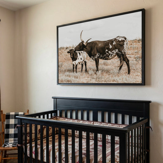 Longhorn Nursery Wall Art - Western Nursery Decor with Cow and Calf Artwork Wall Art Teri James Photography