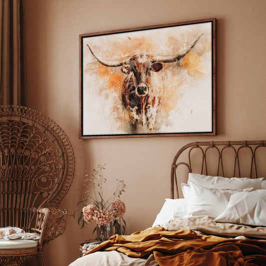 Modern Western Longhorn Art Watercolor Painting Wall Art Teri James Photography