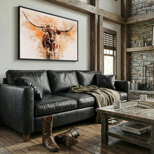 Modern Western Longhorn Art Watercolor Painting Wall Art Teri James Photography
