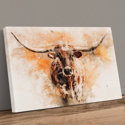 Modern Western Longhorn Art Watercolor Painting Canvas-Unframed / 12 x 18 Inches Wall Art Teri James Photography