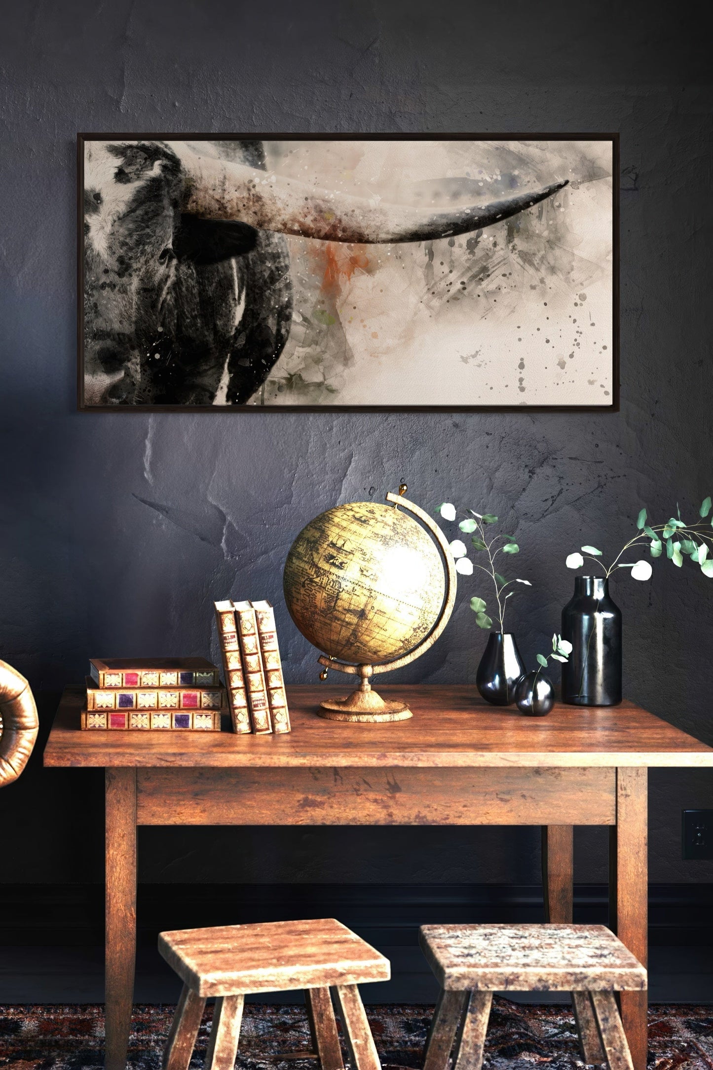 Texas Longhorn Wall Decor - Modern Western Art Panoramic