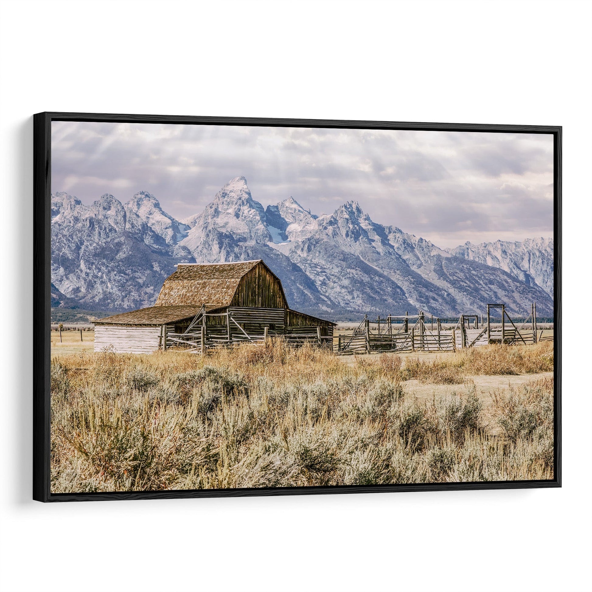 Moulton Barn and Teton Mountains Canvas-Black Frame / 12 x 18 Inches Wall Art Teri James Photography