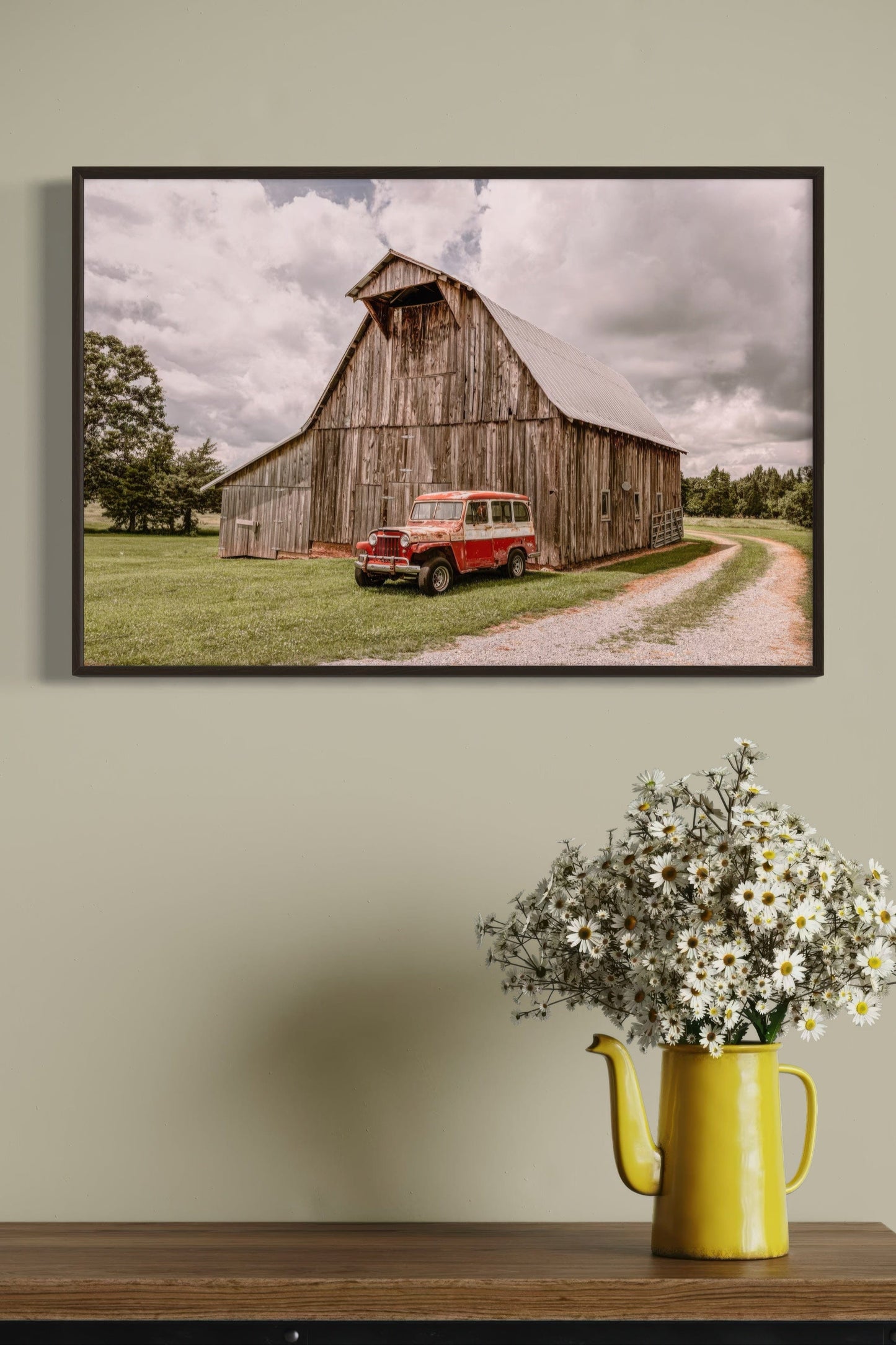 Old Barn and Willy's Jeep Rustic Art Wall Art Teri James Photography