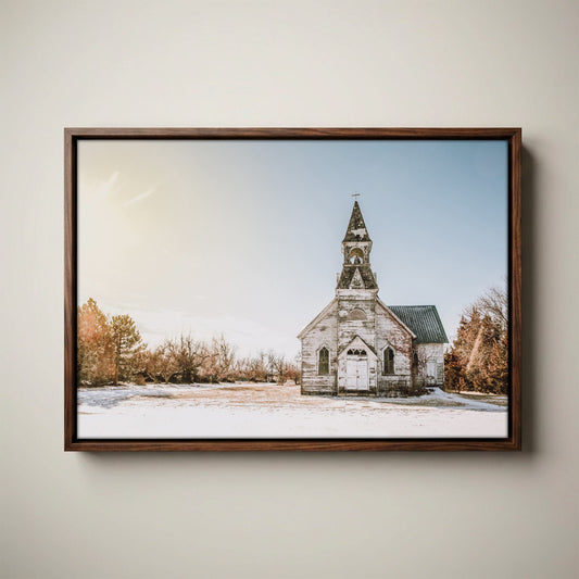 Old White Church Canvas - Vintage Church Canvas Wall Art
