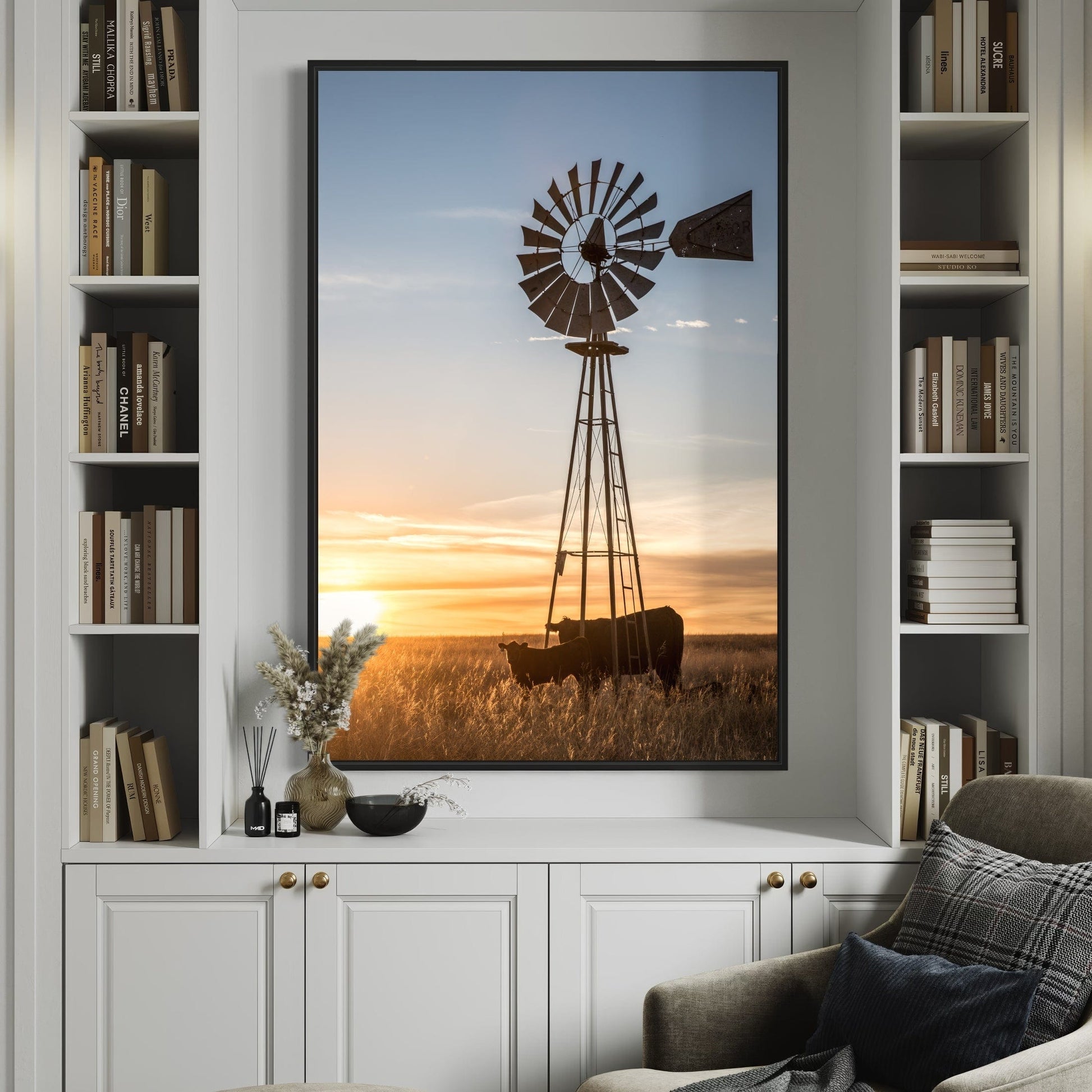 Old Windmill and Black Angus Cattle Wall Art Teri James Photography