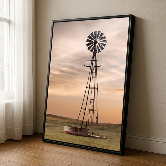Old Windmill with Longhorn Skull and Horns Wall Art Teri James Photography