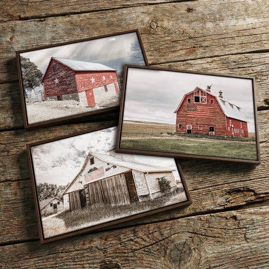 Patriotic Barn Prints - Set of 3 Old Barn Wall Decor with Stars and Stripes Art Wall Art Teri James Photography