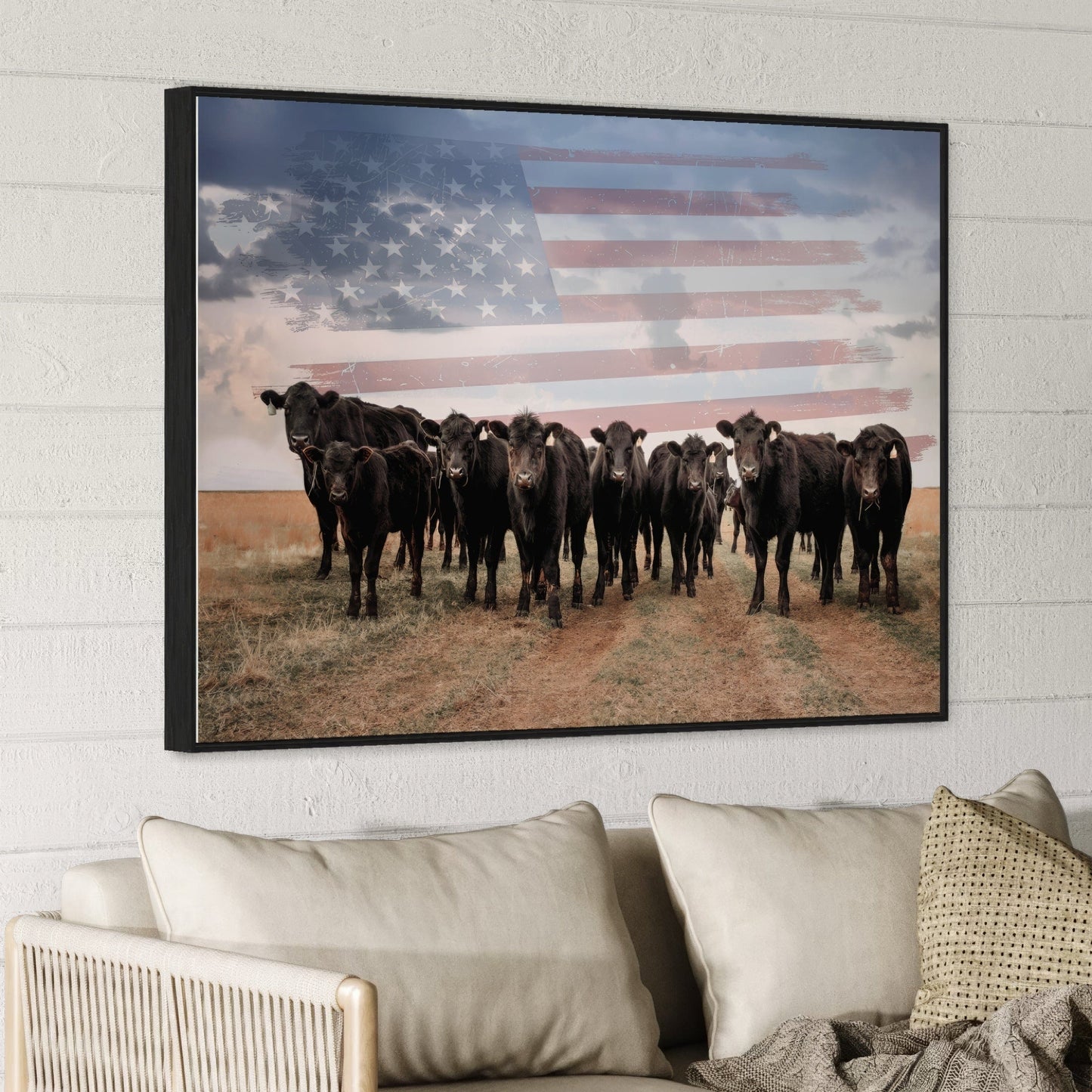 Patriotic Black Angus Cattle with American Flag Wall Art Teri James Photography