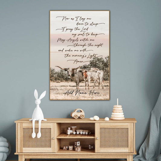 Personalized Western Nursery Art - Longhorn Cow Canvas Wall Art Teri James Photography