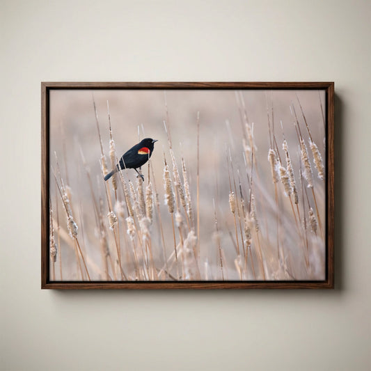 Red-Winged Blackbird Art – Wild Bird Wall Art on Cattails