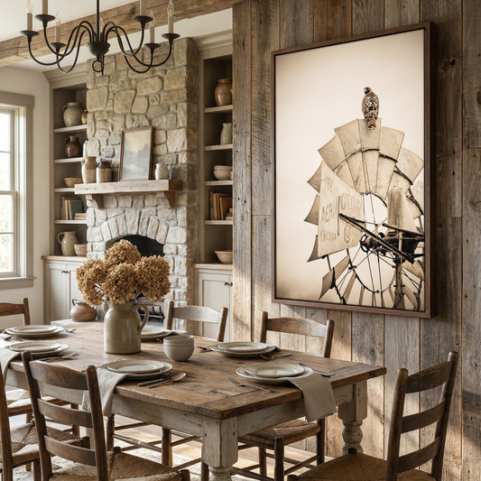 Rustic Farmhouse Wall Decor - Old Windmill and Hawk Wall Art Teri James Photography